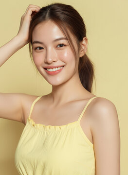 korean beauty model, yellow tone, k-beauty