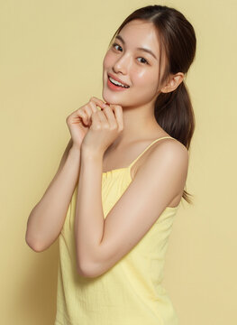 korean beauty model, yellow tone, k-beauty