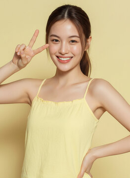 korean beauty model, yellow tone, k-beauty