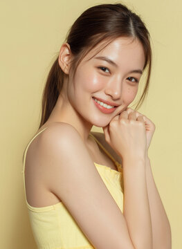 korean beauty model, yellow tone, k-beauty