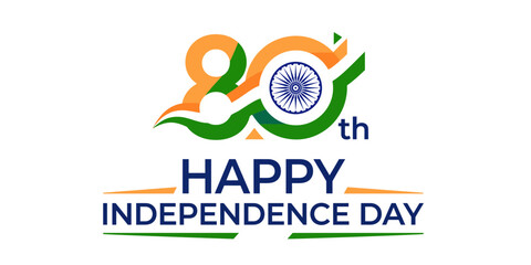 Obraz premium 80th Happy Independence Day India logo, patriotic tricolor 80 anniversary typography, Indian flag colors celebration vector for national holiday