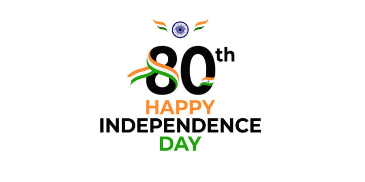80th Happy Independence Day India celebration logo, Indian tricolor flag ribbon with Ashoka Chakra, patriotic 80 years anniversary vector design