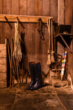 Black Riding Boots At An English Manor House In The Cotswolds