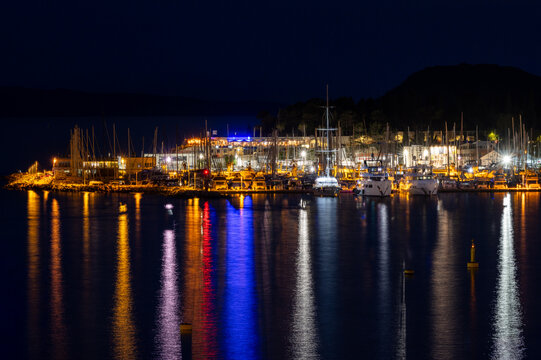 The Illuminated Marina In The Old Town In Split, Croatia At Dusk