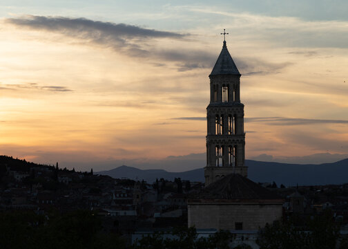 The Bell Tower In The Old Town, Split, Croatia At Dusk