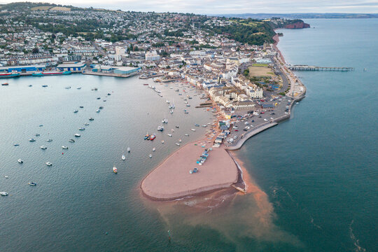 Drone Image Of Teignmouth, Devon 'Back Beach' At Dusk