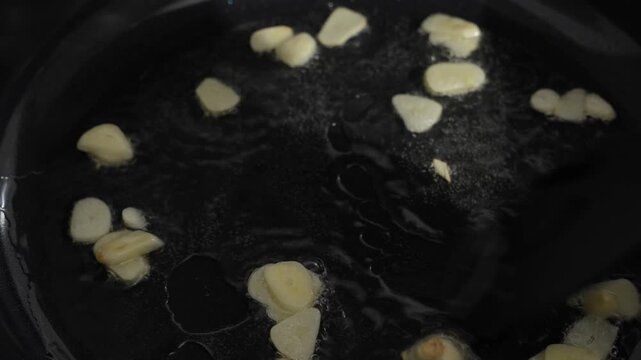 Garlic Slices Sizzling in Hot Oil