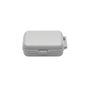 Small gray plastic case with latch and handle for storage and organization