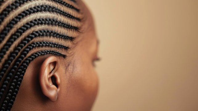 Intricate Close-Up of Braided Hair in Natural Lighting Showcasing Artistic Patterns and Textures on a Smooth Background