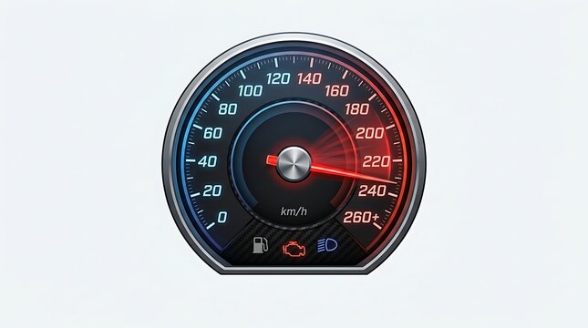 Modern car speedometer gauge showing high speed performance