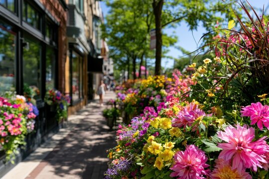 Colorful Window Boxes and Plantings Along Evanston's Downtown Streets