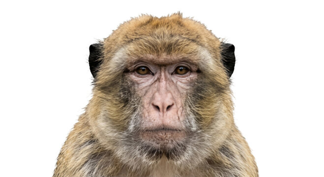 Close-up portrait of a Barbary macaque monkey looking directly at the camera