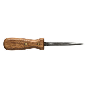 Vintage oyster shucking knife with wooden handle and metal spike