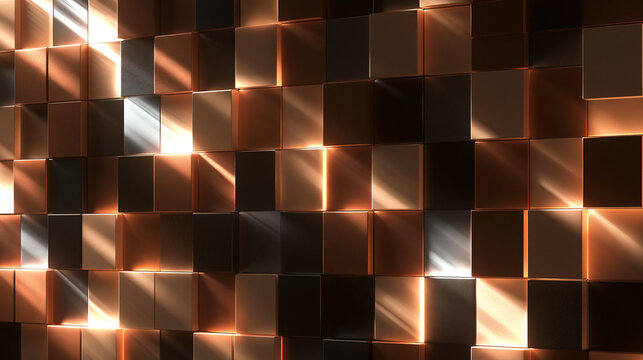 Abstract 3D Geometric Block Wall Texture with Glowing Backlight