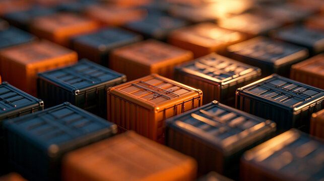 Orange Cargo Shipping Container Standing Out in Terminal Grid