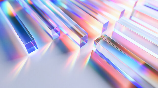 Abstract Prism Bars Refracting Holographic Light and Spectrum Colors