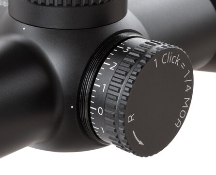 Windage adjustment turret in on MOA per click