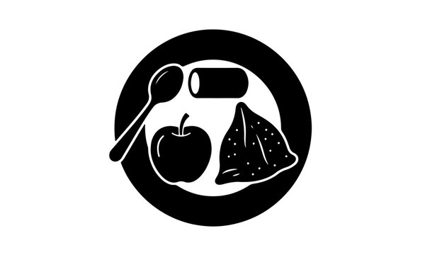 Icon illustration of plate with apple samosa and spoon illustration breakfast