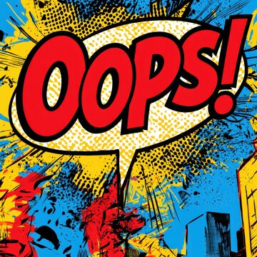 Dynamic pop art poster: bright primary colors, explosive lines, and a loud caption bubble