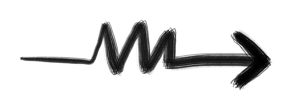Hand drawn squiggly line arrow pointing right vector illustration isolated, PNG background
