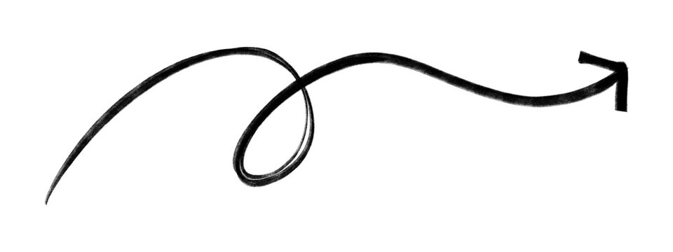 Black hand drawn squiggly line with arrow end isolated, PNG background