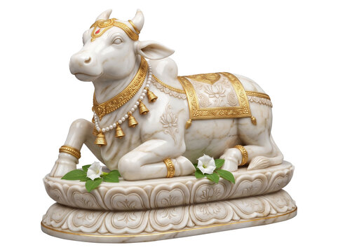 Sacred White Marble Nandi Idol PNG with Transparent Background