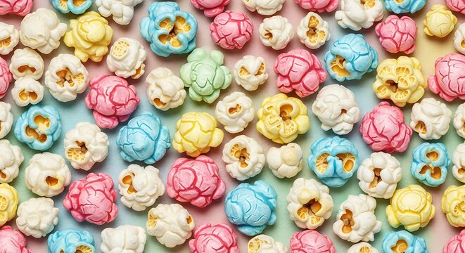 Vibrant assorted flavored popcorn on a colorful background