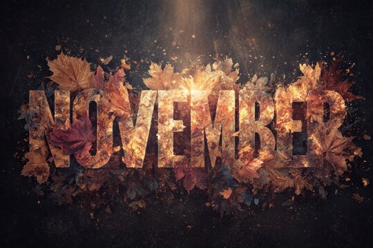 The rustic charm of november's autumn sunlight. Commercial image. Enhanced november poster with vibrant leaves and sunlit grunge. Advertising photo. Lifestyle shot.