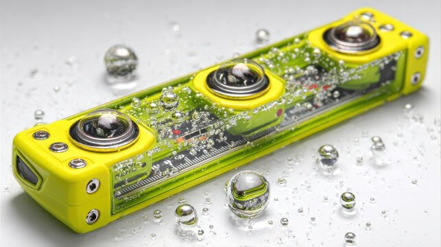 Modern electronic device with yellow casing and transparent internal components