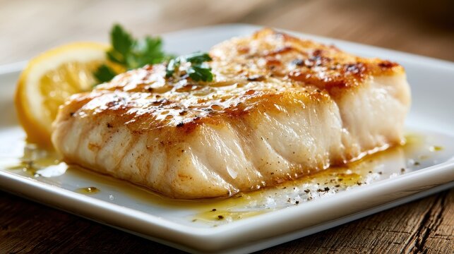 Gourmet mahi fillet dish with citrus garnish and olive oil drizzle
