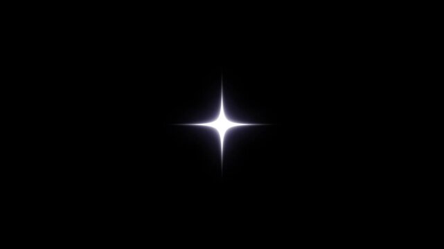 Single glowing twinkle star sparkle animation on transparent black background, magical fairy glitter shine effect with shimmering white light burst, cartoon doodle blinking star overlay, seamless 4K