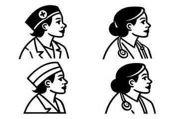 Fototapeta premium Four women with different hairstyles and headwear side view
