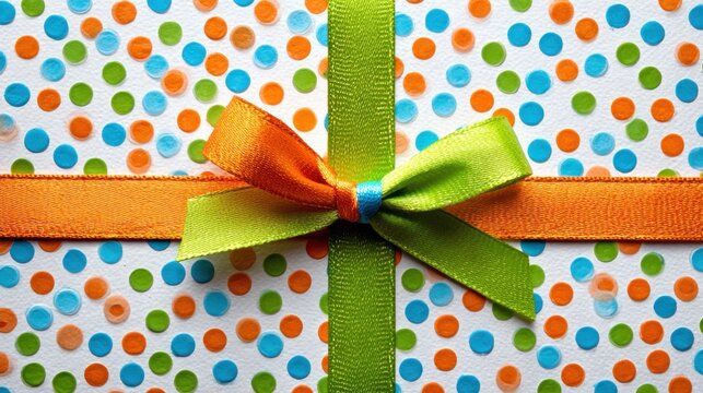 Colorful gift box with ribbon and bow decorative pattern close up