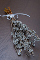Watercolor willow branches in an Easter bouquet on an isolated white background. Decorative elegant elements for the design of cards, banners and invitations. © Светлана Винокурова