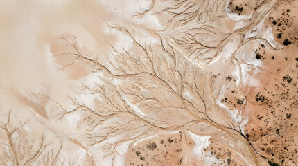 Aerial view of dry river delta patterns in desert landscape drone shot © Dhrubo