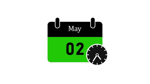 May calendar with green leaf and clock reminder for spring gardening planning and nature activities