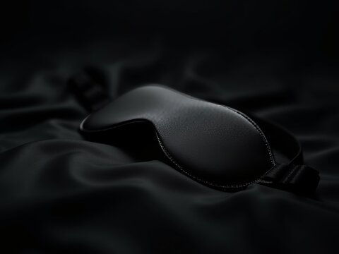 Black Sleep Mask Resting on Silky Fabric for Deep Relaxation