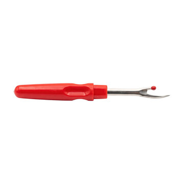 Red handled seam ripper tool for sewing and crafting projects
