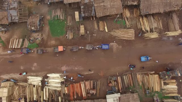 Aerial view of an illegal sawmill.
