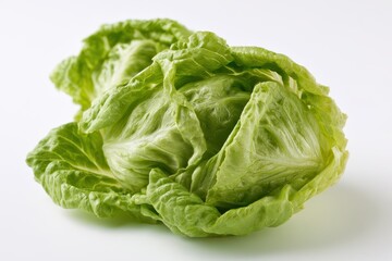 Obraz premium Two freshly harvested little gem lettuce heads on a clean white background, close-up