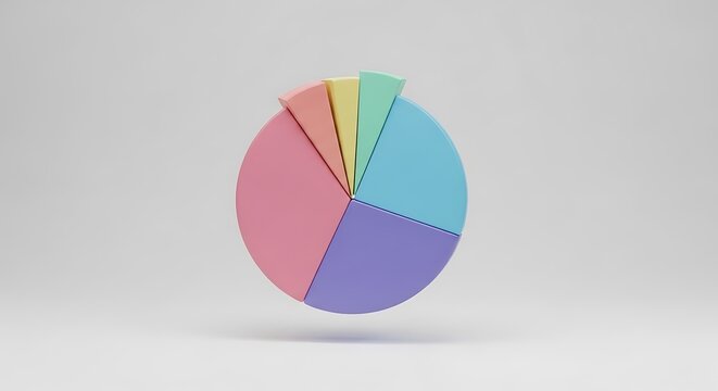 Colorful 3D pie chart graphic element isolated on a clean white background