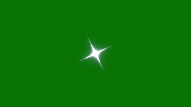 Sparkling fairy glitter star animation with bright glowing twinkle light, white doodle blinking shine effect, magical flash burst on transparent alpha green background, seamless looping 4K