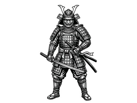 Traditional Japanese Samurai Warrior in Full Armor.