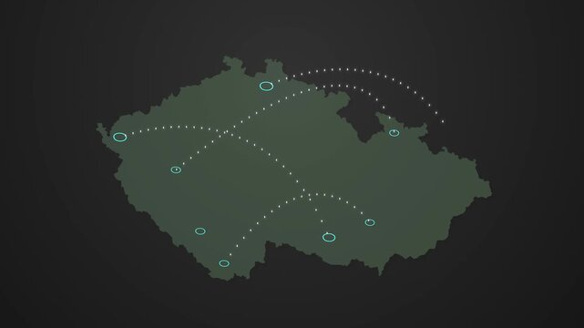 Czech Republic Map Featuring Animated Signal Flow Between Two Points, Smart Communication and Logistics