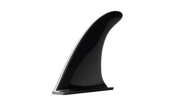 Black fiberglass surfboard fin on white background with equipment isolated hobbies leisure surfing product sports glossy design water with shape