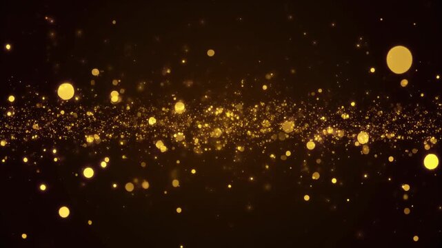 Gold glitter particles drifting on black loop motion background