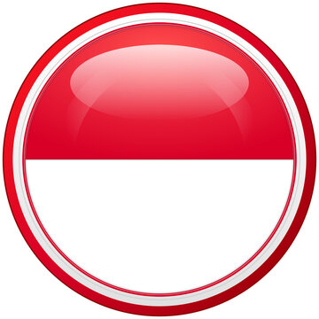 Indonesia and Monaco Flag Glossy Circle Button Icon Isolated