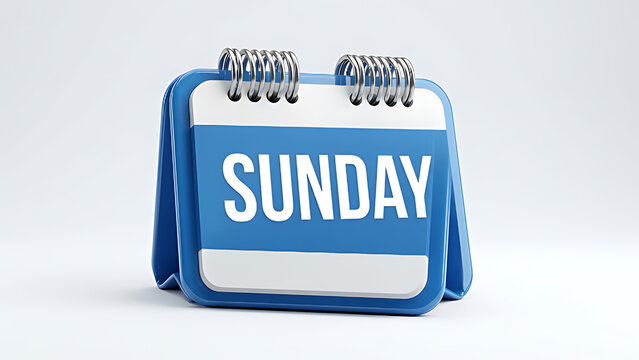 Spiral Bound Desk Calendar with Blue Cover Displaying Sunday Word for Time Management and Weekend Planning Concepts