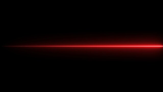 Bright red glowing laser beam line on a dark background