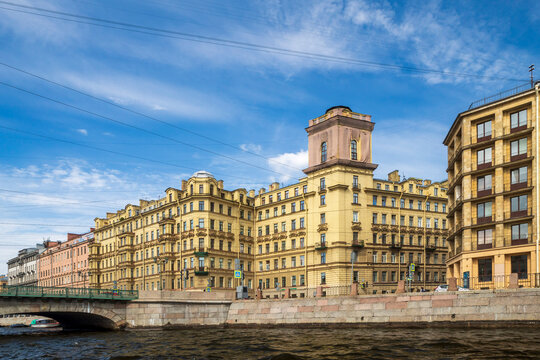 Saint Petersburg, Russia, July 15, 2026.  Lyubiyens Apartment Building near the Izmailovsky Bridge.